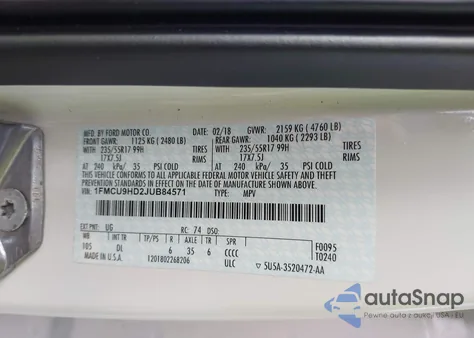 2018 Ford Escape Sel z USA, uszkodzony, nr VIN 1FMCU9HD2JUB84571